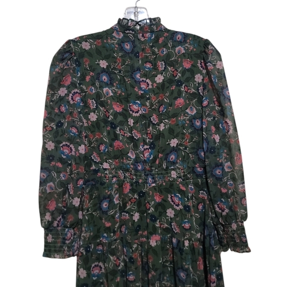 Vince Camuto Green  Tie Neck Floral Print Longsleeve Maxi Dress Size 2 - Picture 4 of 9